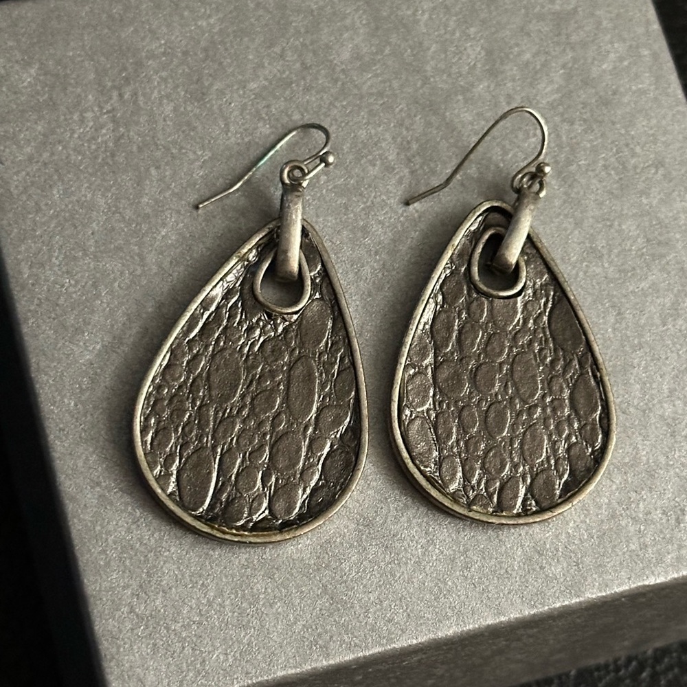 Silver Textured Teardrop Earrings